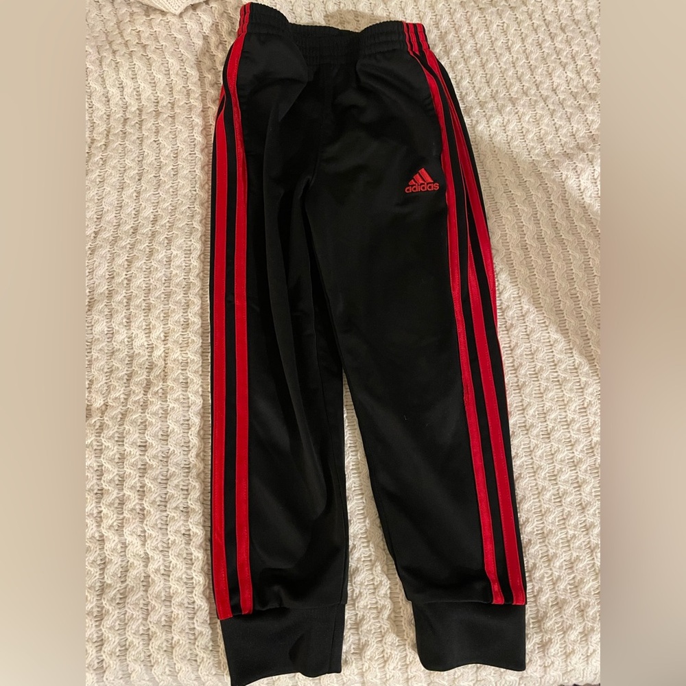 Adidas Kids Black Joggers with Red Stripes